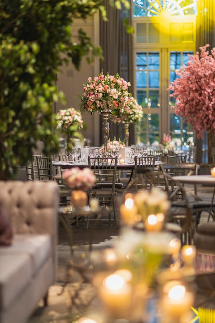 Elegant floral decorations at a wedding or special event, showcasing professional event floral design